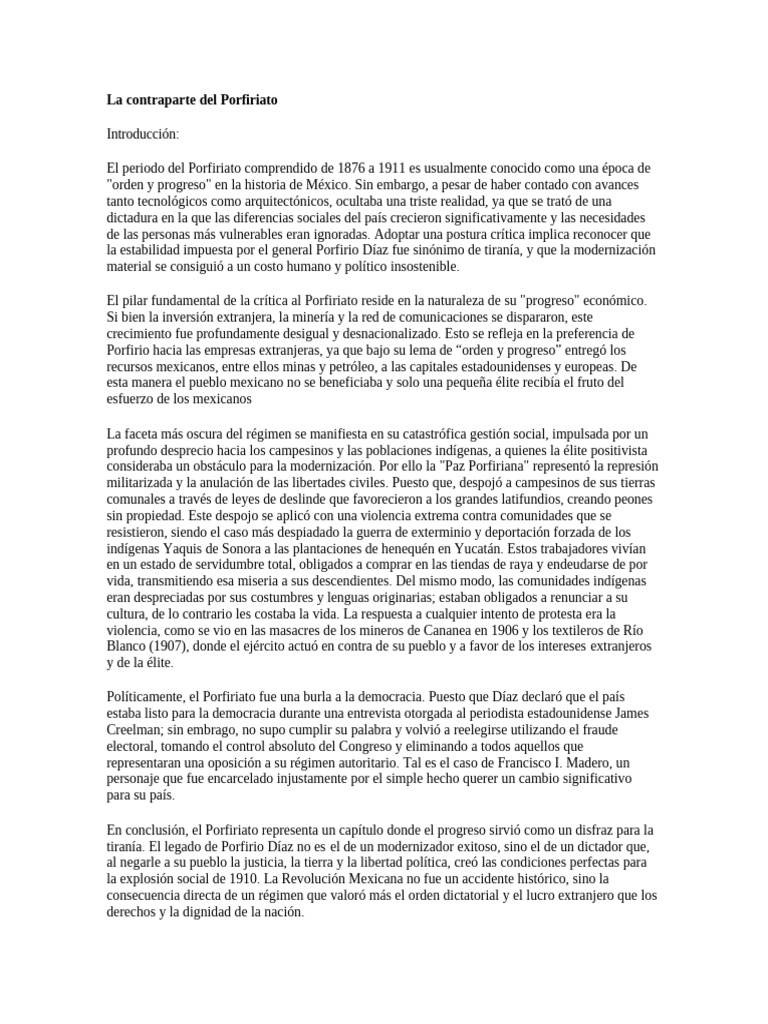 La Contraparte Del Porfiriato | PDF | México | Ciencias Políticas