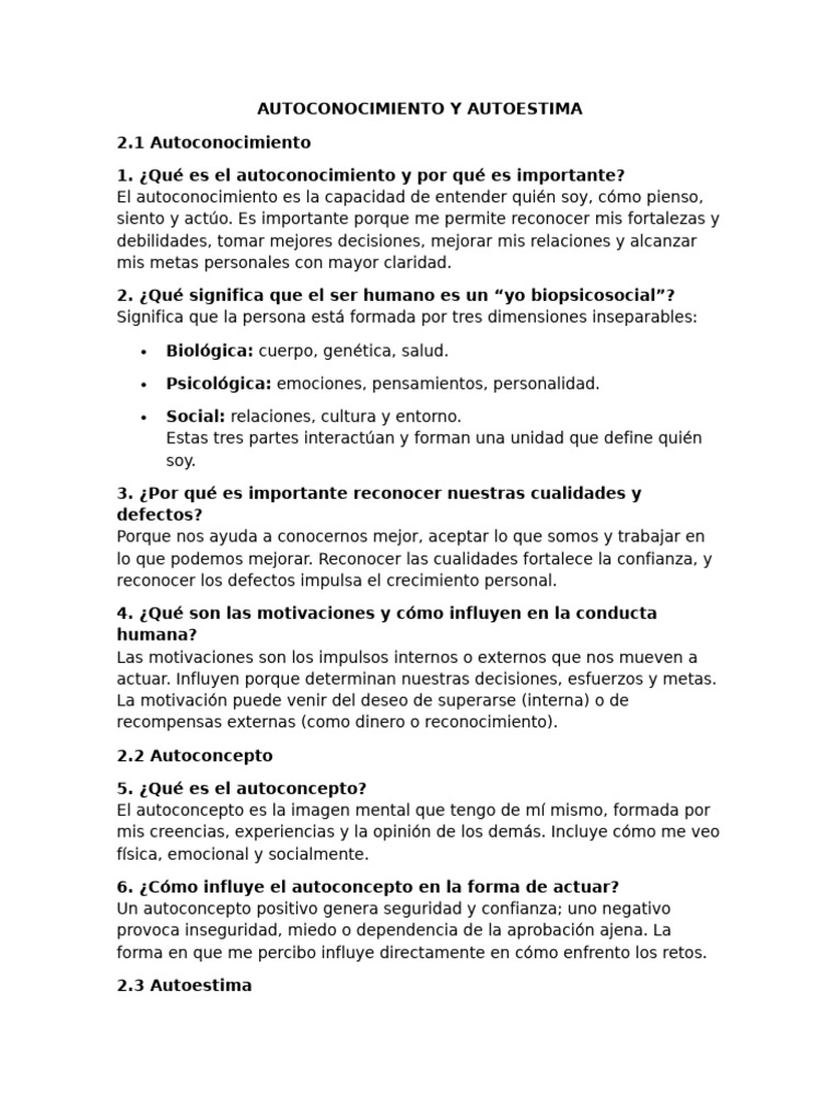 Autoconocimiento y Autoestima - Unidad 2-Desarrollo | PDF | Autoestima ...