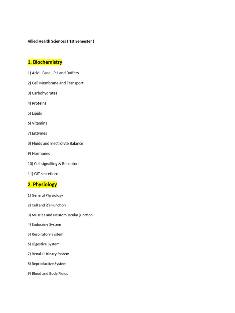 Allied Health Sciences 1st Semester | PDF
