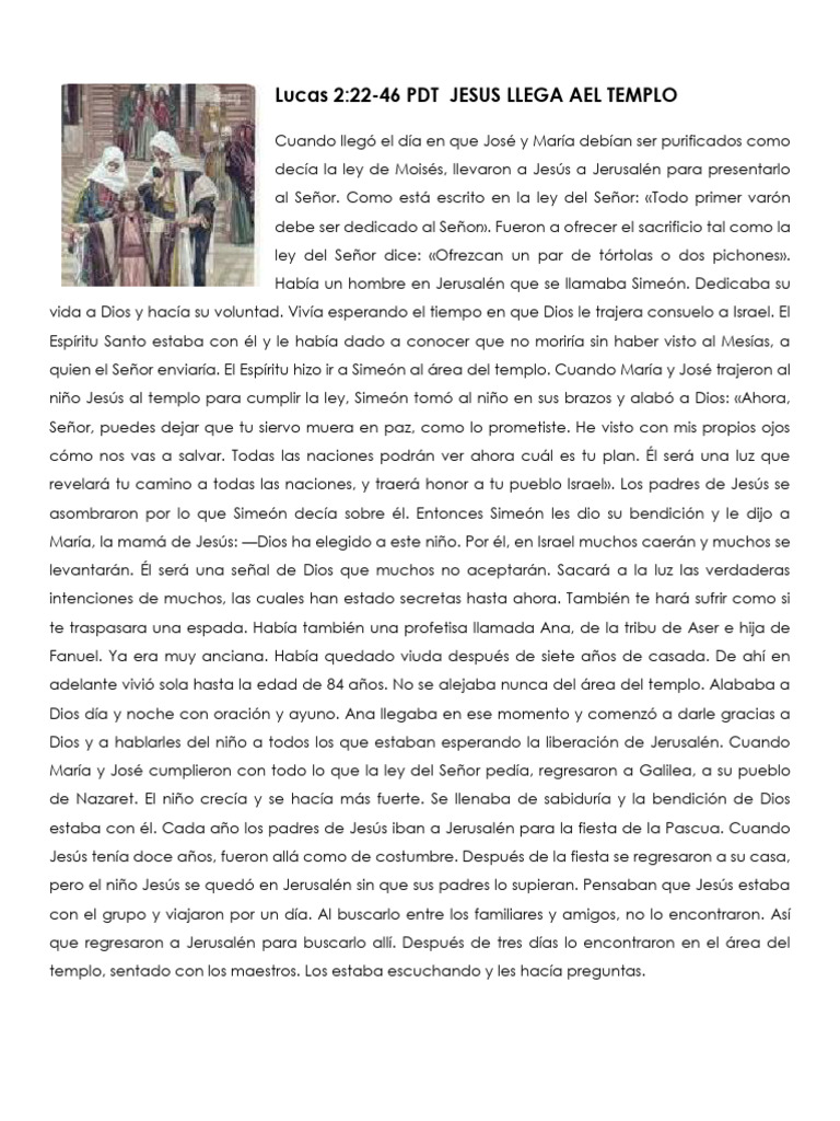 Jesus Llega Ael Templo Lucas 2 22 | PDF