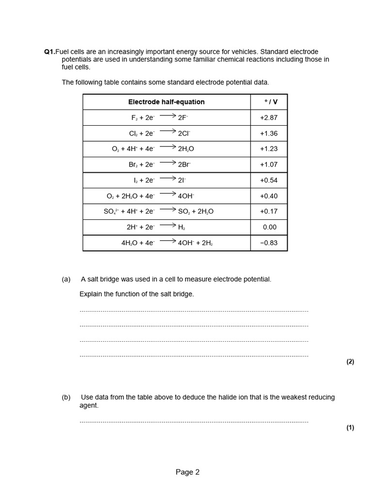 Electrochemical Cells 1 QP | PDF | Fuel Cell | Electrode