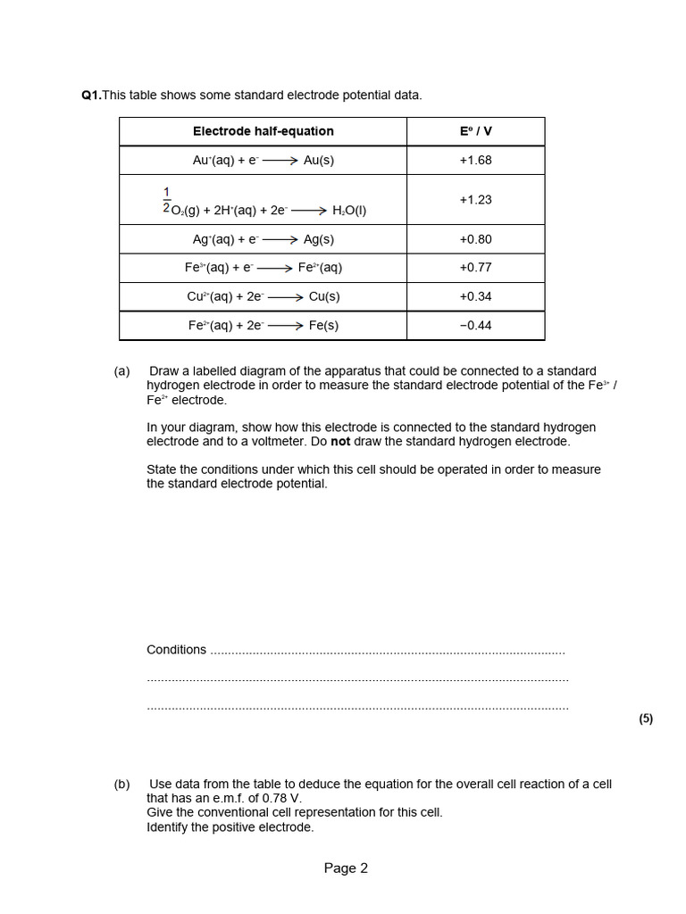 Electrochemical Cells 2 QP | PDF | Redox | Electrochemistry