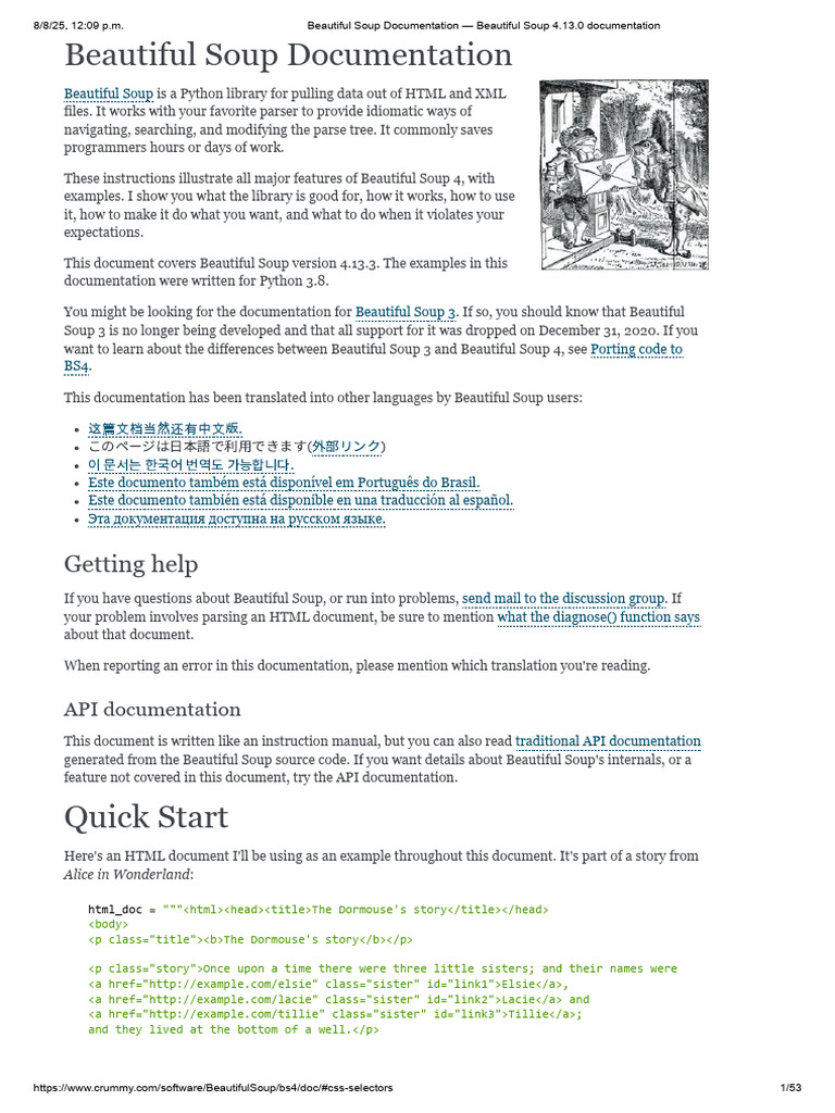 Beautiful Soup Documentation - Beautiful Soup 4.13.0 Documentation | PDF