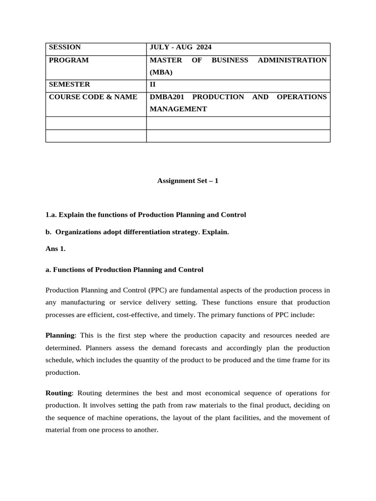 Dmba201 Production and Operations Management | PDF | Forecasting ...