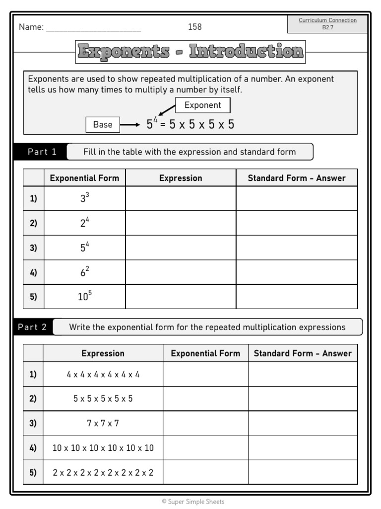 Xavier Badcock - Exponential Notation Practice | PDF | Exponentiation ...