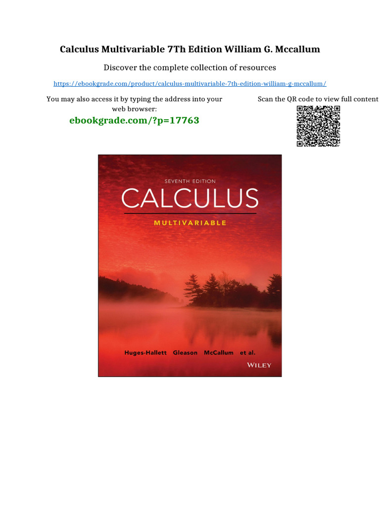 Calculus Multivariable 7th Edition William G. McCallum Full Access ...