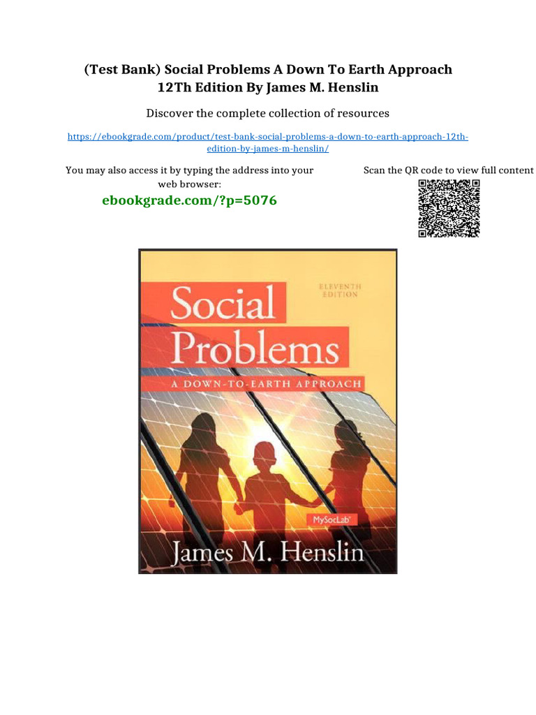 (Test Bank) Social Problems A Down to Earth Approach 12th Edition by ...