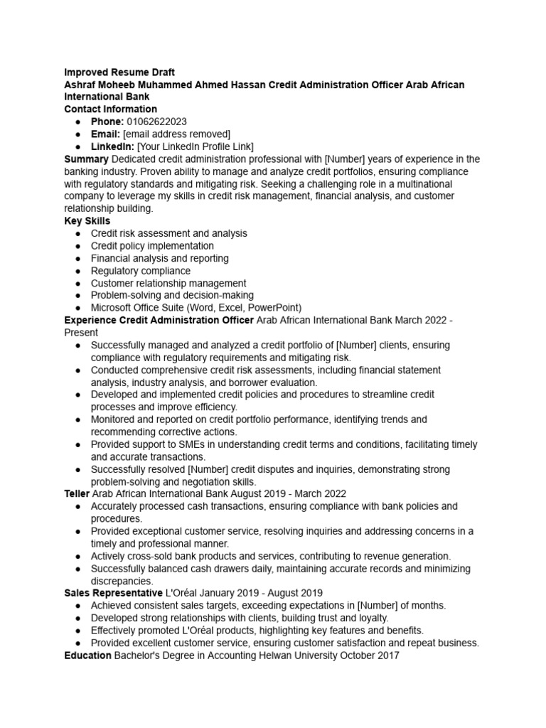 Please i Need Your Assist in Improving the Above r... | PDF | Résumé ...