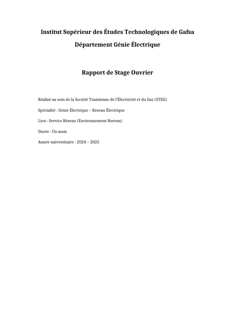 Rapport Stage Ouvrier Steg Iset Gafsa Ultra Final | PDF | Réseau électrique