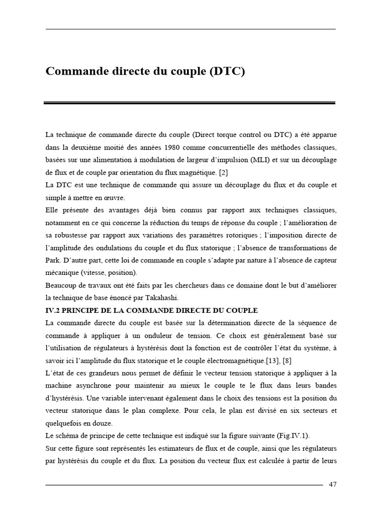 Commande Directe Du Couple DTC | PDF | Électricité | Électrotechnique