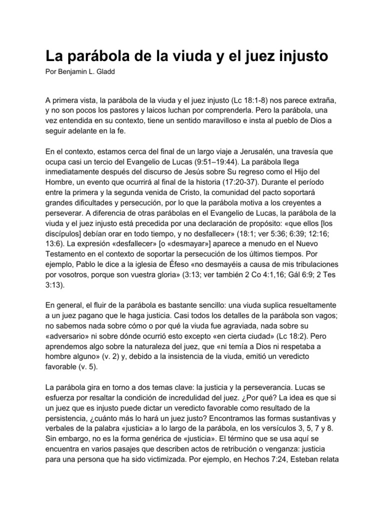 La Parábola de La Viuda y El Juez Injusto - Las Parábolas de Jesús ...