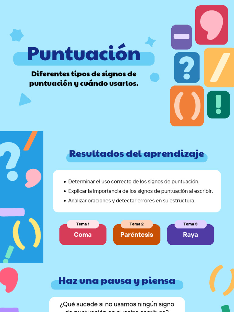 Presentación Educativa de Tipos de Signos de Puntuación | PDF | Coma ...