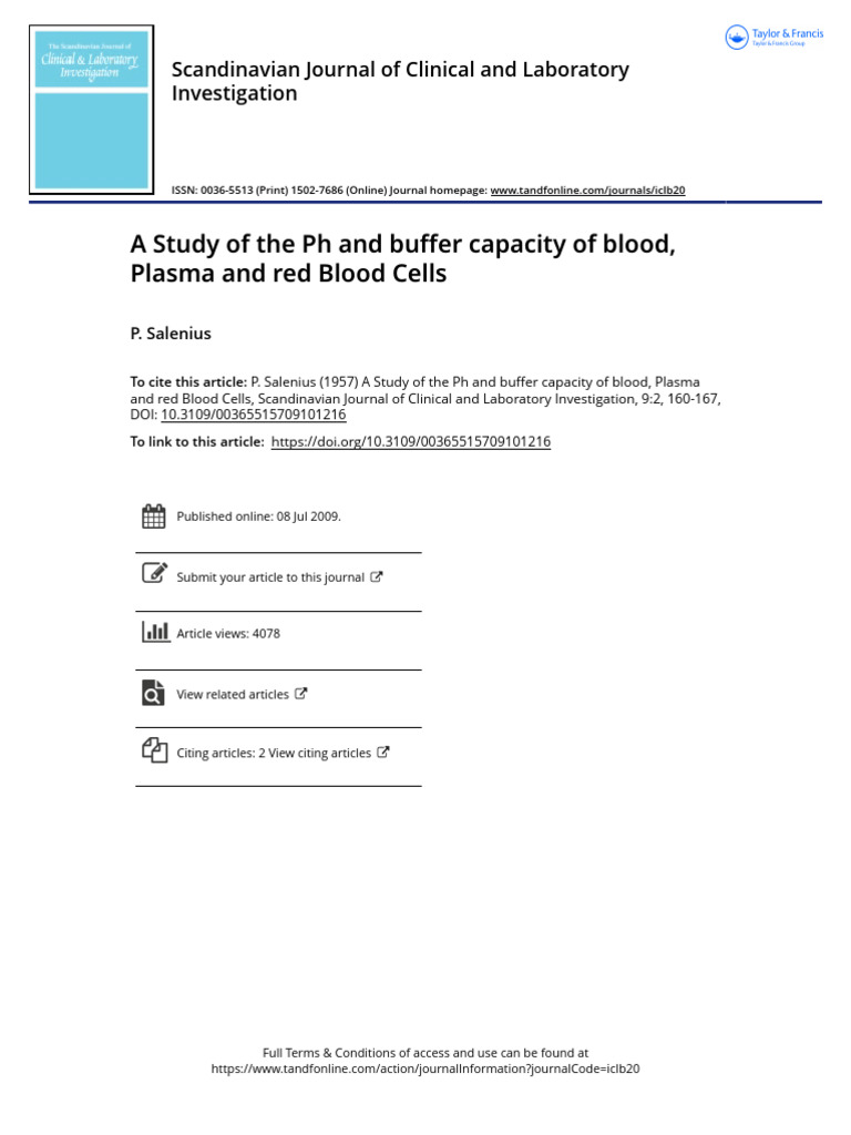 A Study of the Ph and Buffer Capacity of Blood Plasma and Red Blood ...