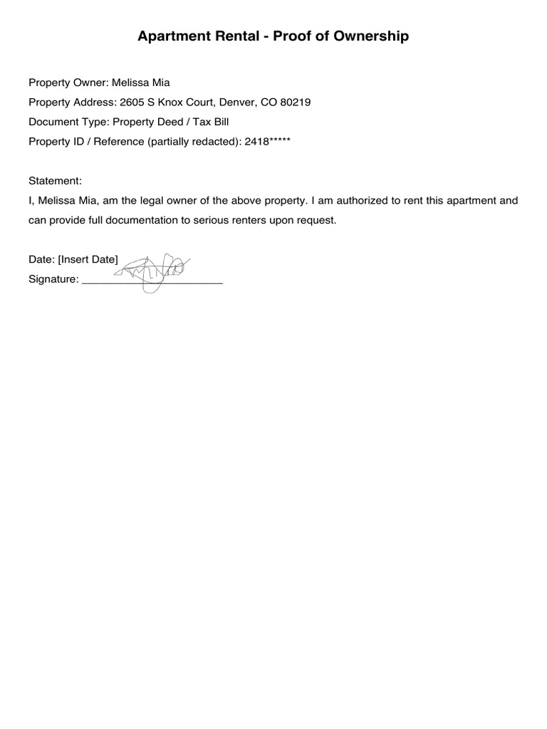 Proof of Ownership Melissa Mia | PDF