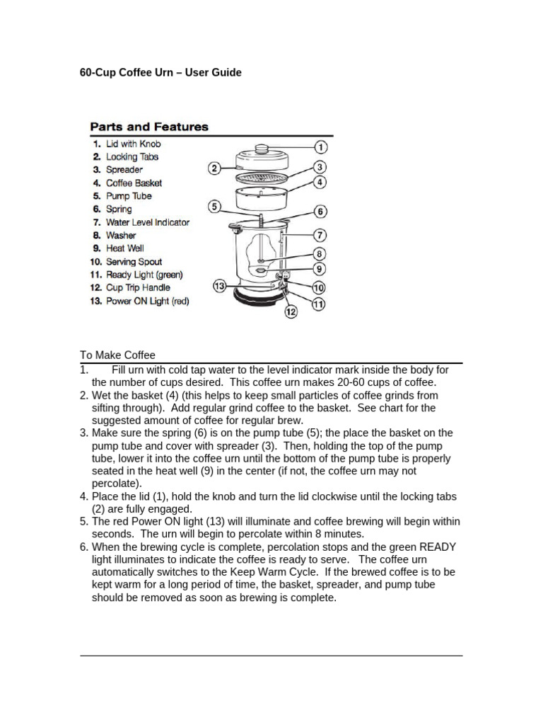 60 Cup Coffee Urn User Guide | PDF | Coffee | Drink