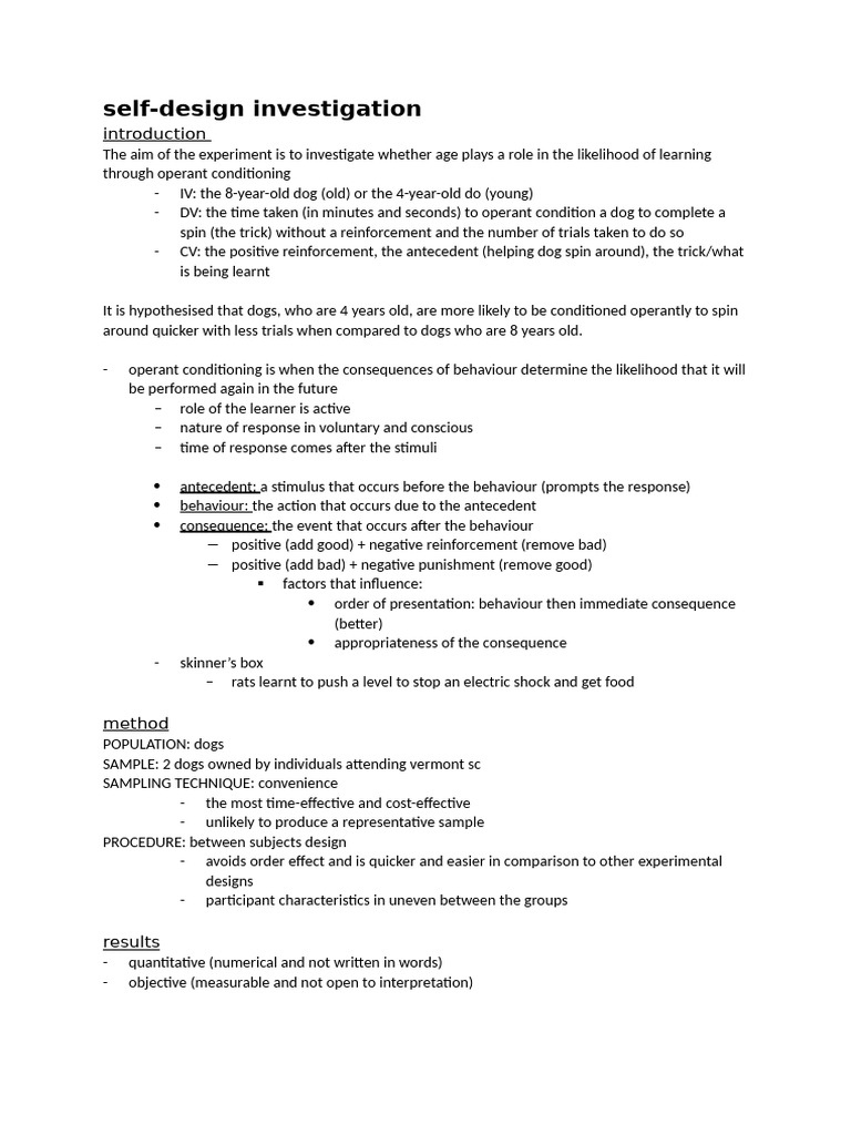 Self Design Investigation | PDF | Experiment | Reinforcement