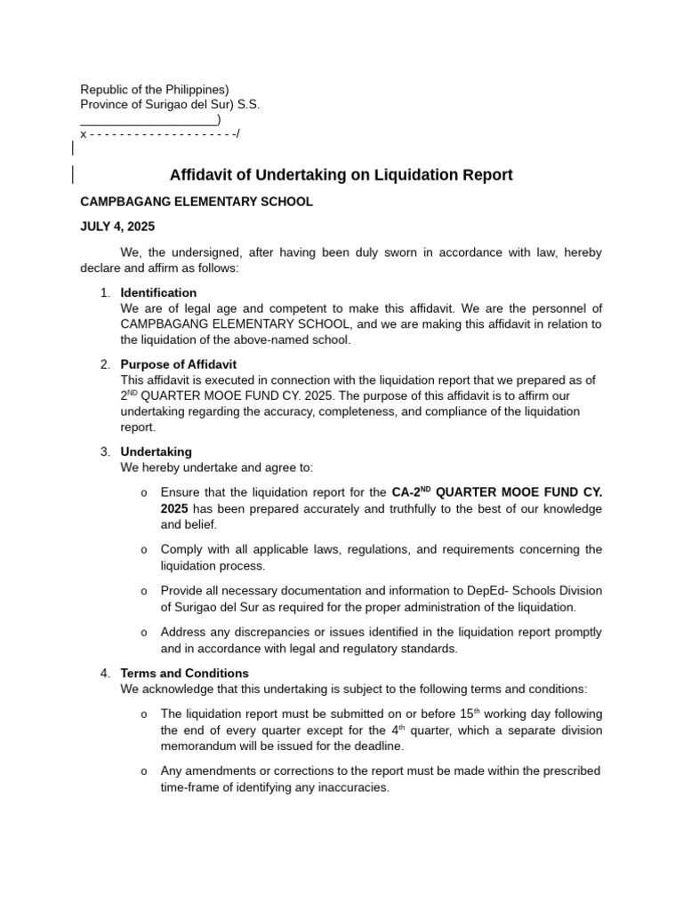 AFFIDAVIT OF UNDERTAKING Revised V.2 | PDF | Affidavit | Justice