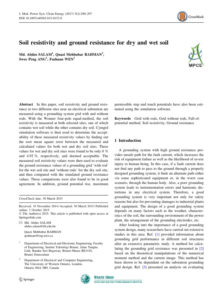 Soil Resistivity and Ground Resistance for Dry and Wet Soil | PDF ...