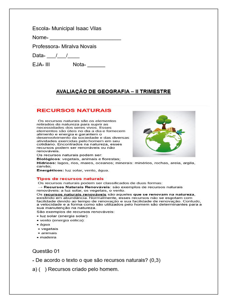 Avaliação de Geografia II Trimestre | PDF