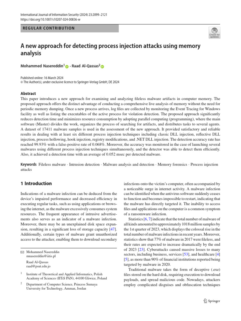 A New Approach For Detecting Process Injection Attacks Using Memory ...
