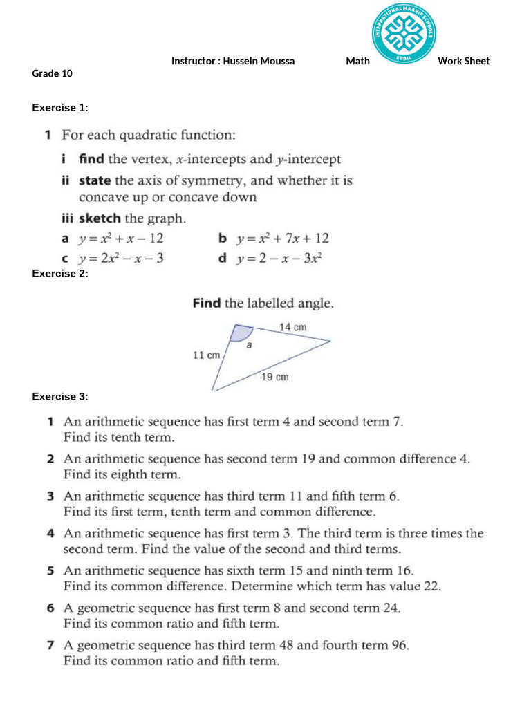 Math Work Sheet Final | PDF