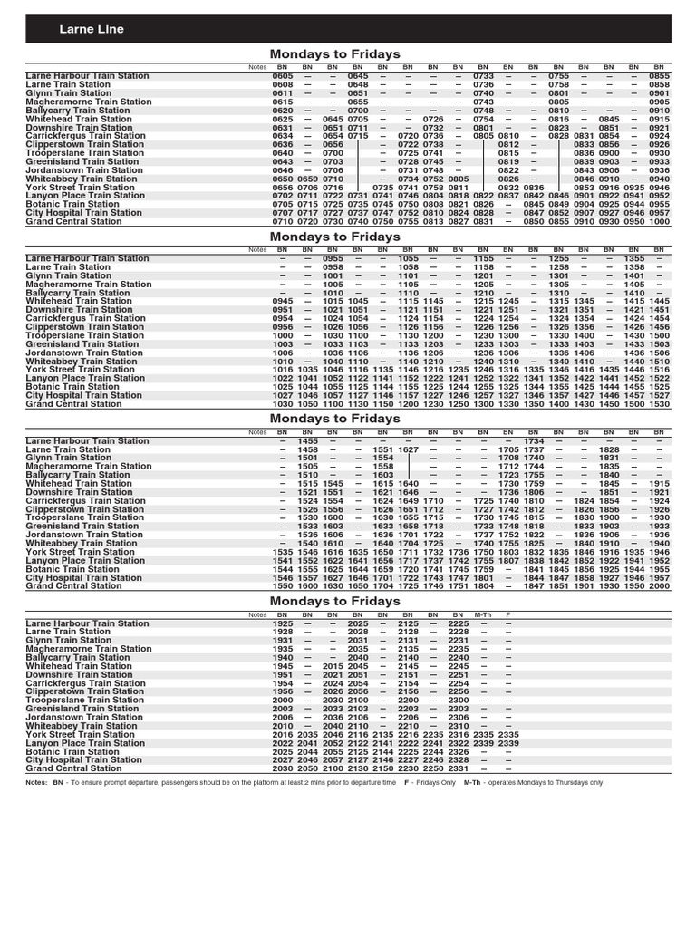 Timetable NIRailways Larne Line Larne Line 21-July-2025-15-February ...