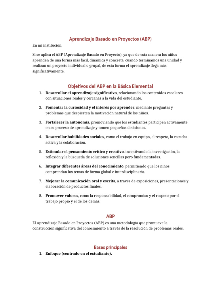 Aprendizaje Basado en Proyectos - ABP | PDF | Aprendizaje | Aprendizaje ...