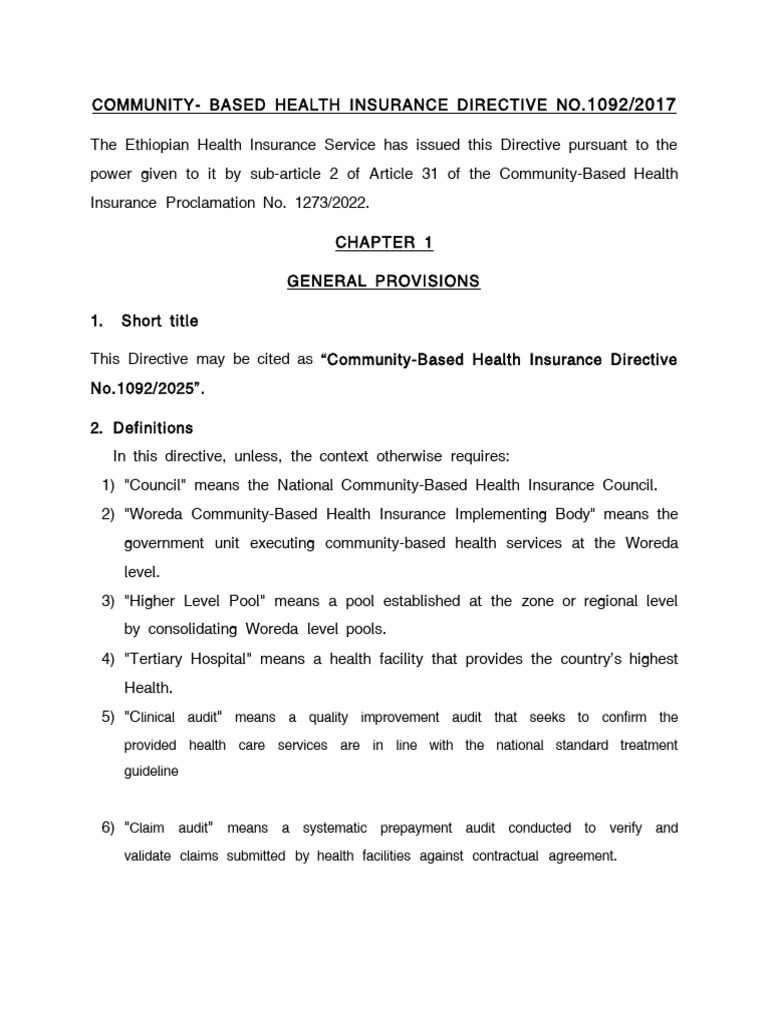 1092 Community Based Health Insurance Directive No. 1092 2025 | PDF ...
