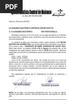 Cantata Juvenil - carta de invitación para las iglesias 