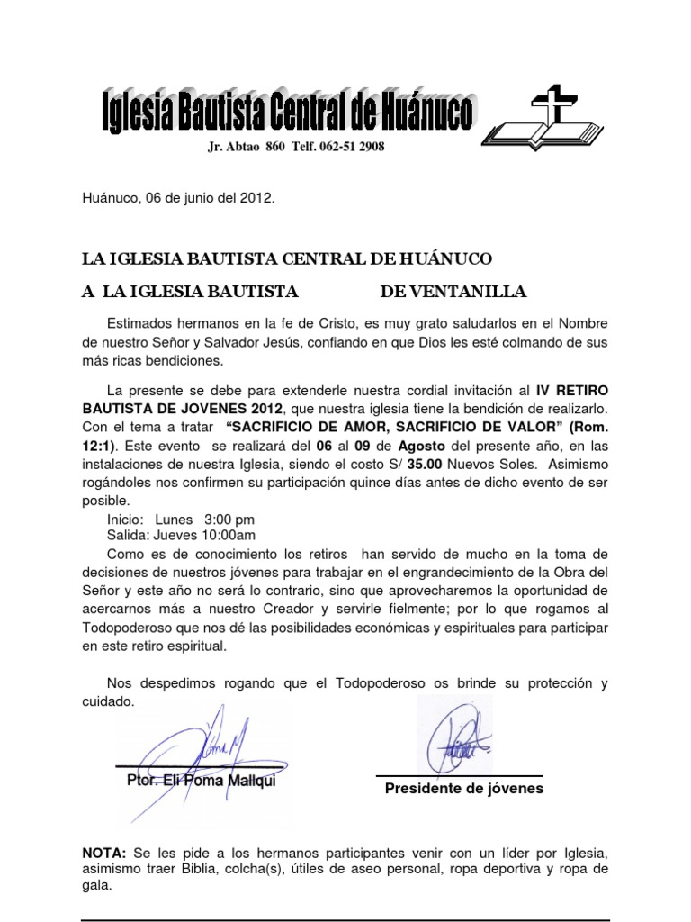 Carta de Invitación- RETIRO 2012