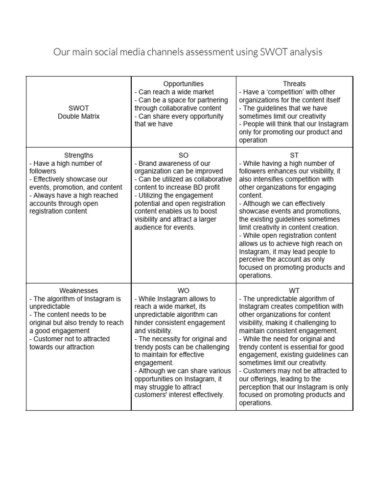 Our Main Social Media Channels Assessment Using SWOT Analysis | PDF ...
