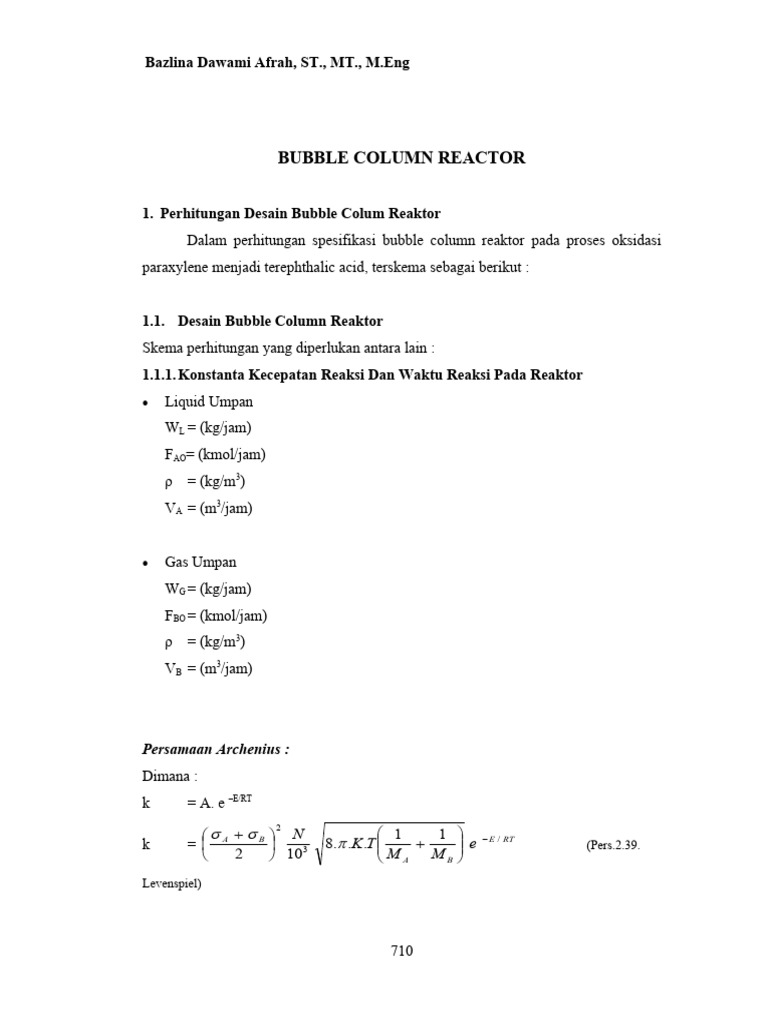 Bubble Column Reactor Design and Calculation | PDF