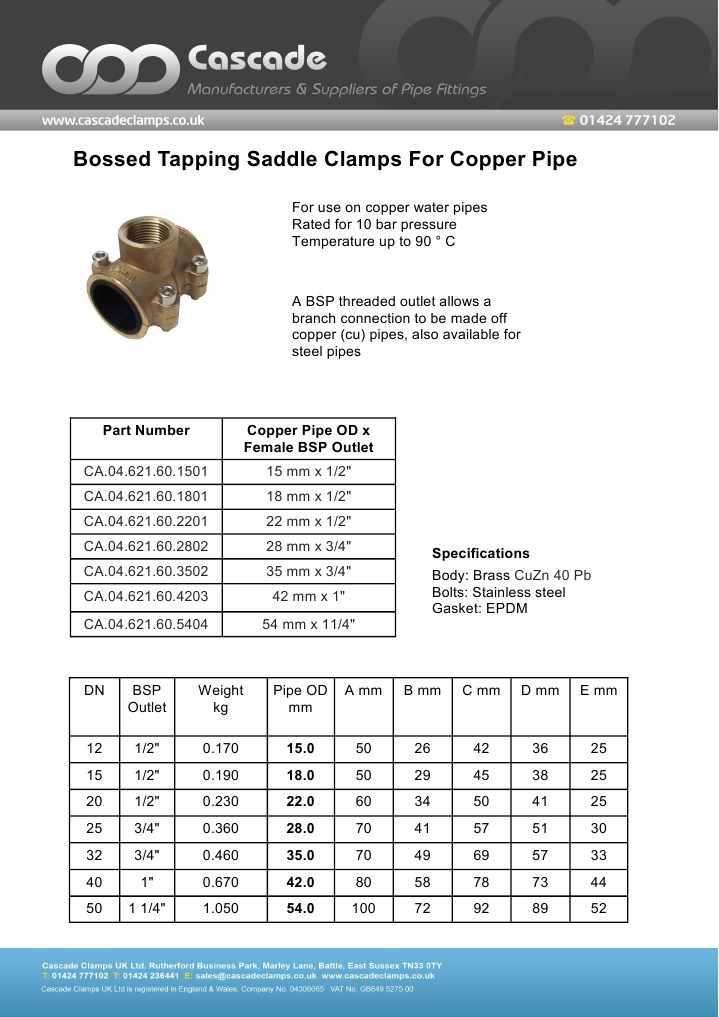 Copper Pipe Bossed Tapping Saddle
