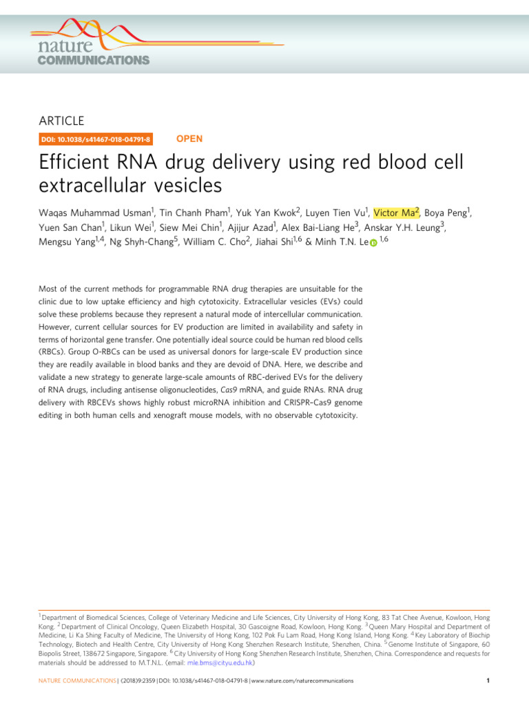 Efficient RNA Drug Delivery Using RBC Extracellular Vesicles | PDF ...