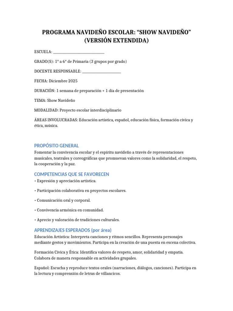 Programa Navideno Show Primaria Extendido | PDF | Villancicos | Navidad