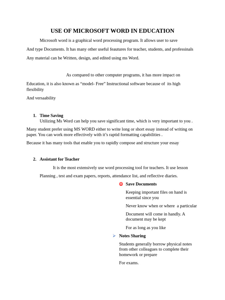 Use of Microsoft Word in Education | PDF
