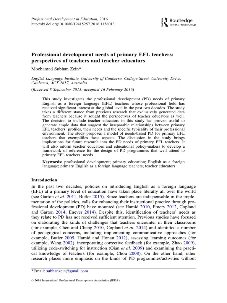 Professional Development Needs of Primary EFL Teachers Perspectives ...
