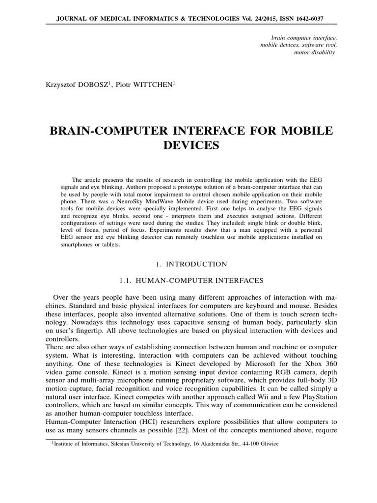Brain Computer Interface For Mobile | PDF | Electroencephalography ...