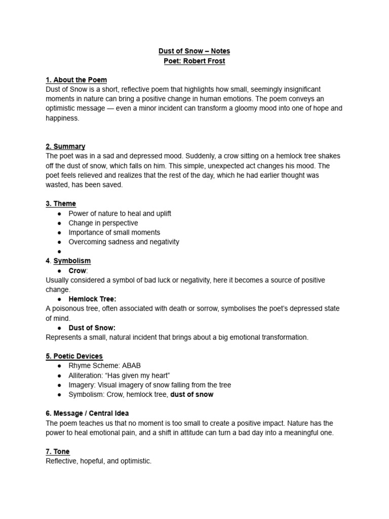 Dust of Snow - Notes | PDF