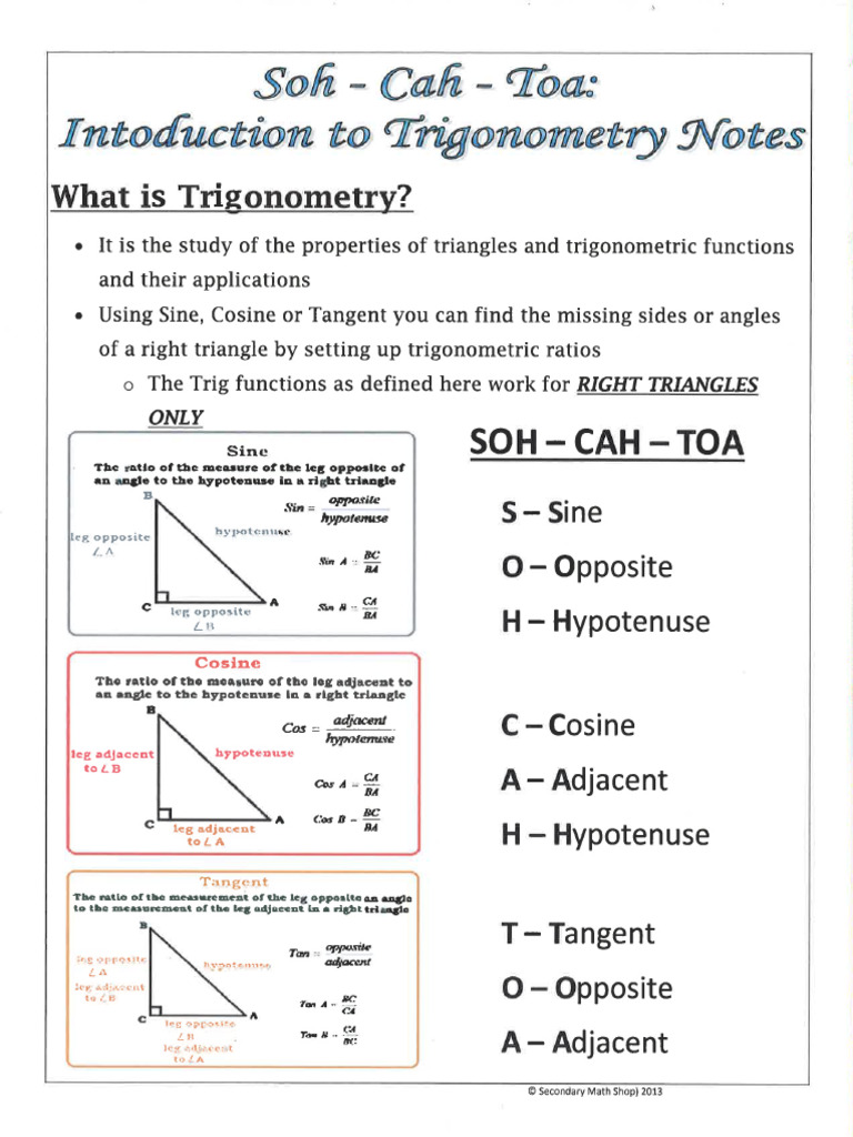 Intro To Trig Notes Completed | PDF