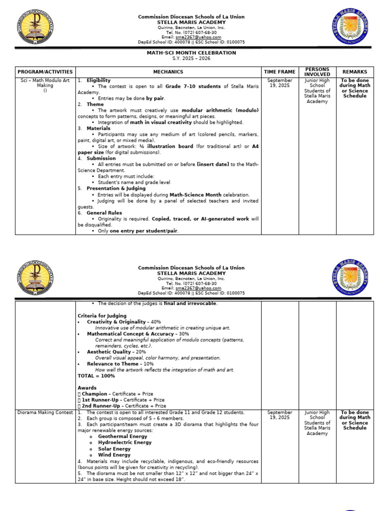 SMAQ MATH SCI CELEBRATION ACTION PLAN Autosaved | PDF | Recycling