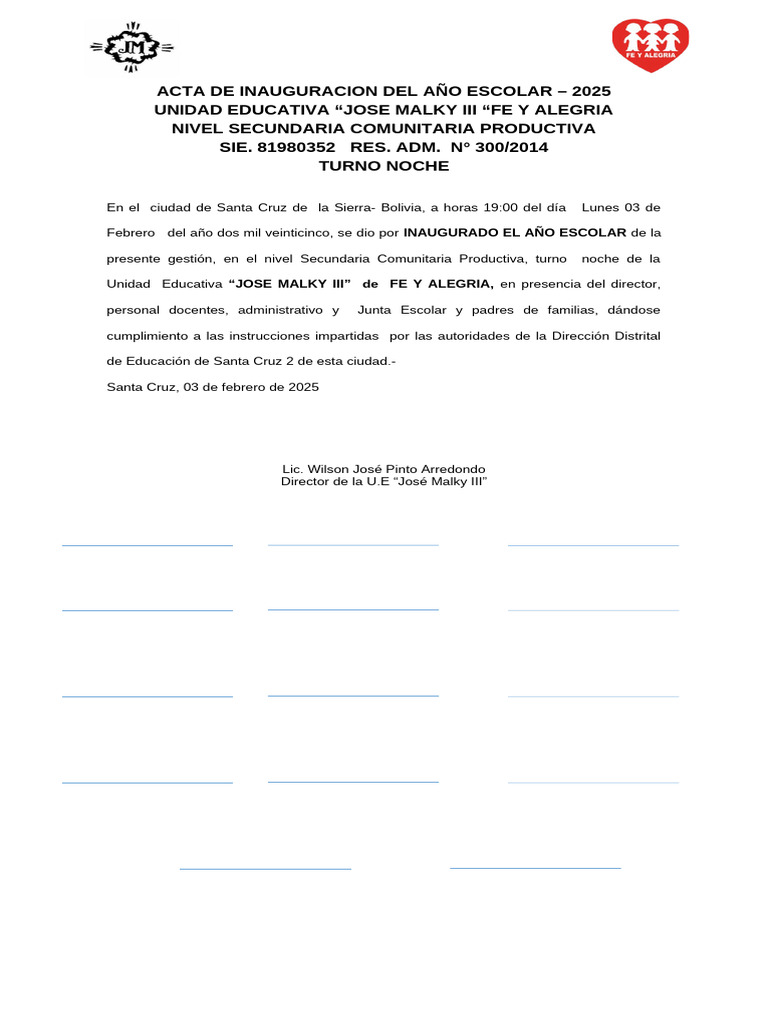 Acta de Ignaguracion y Clausura Del Año Escolar 2023 | PDF