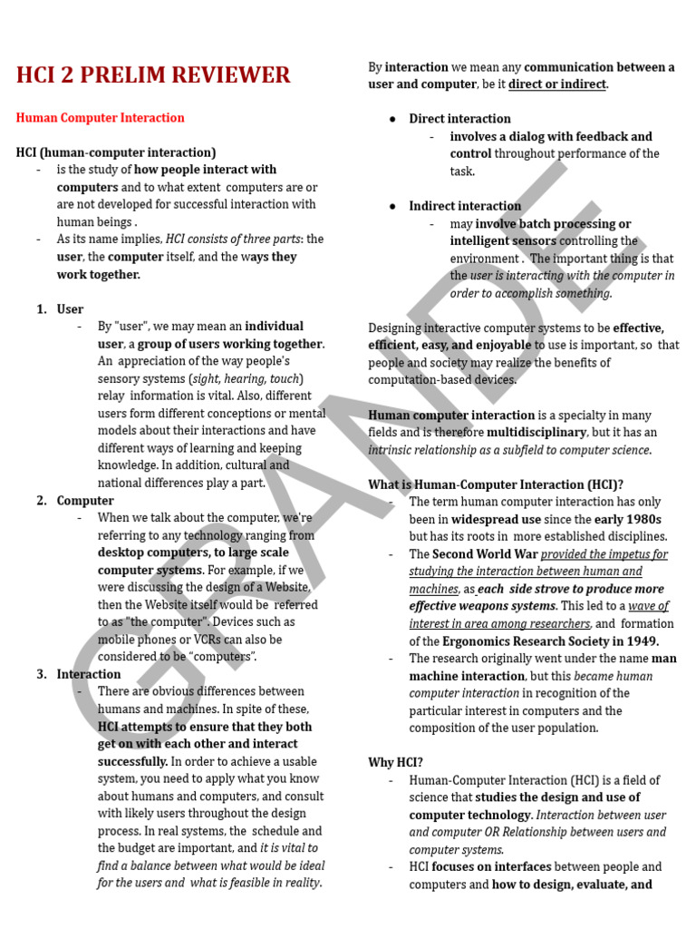 Hci 2 Prelim Reviewer | PDF | Human–Computer Interaction | User Interface