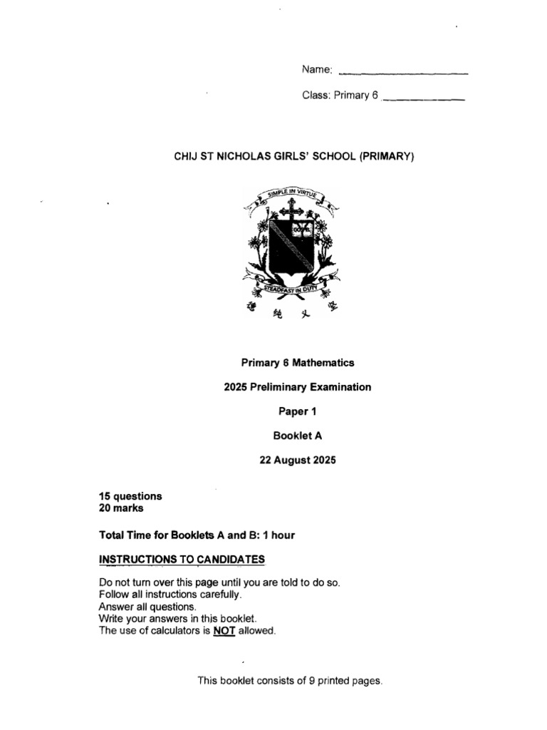 2025 P6 Maths Prelim Exam ST Nicholas | PDF