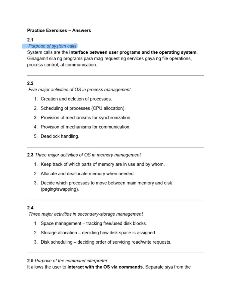 Practice Exercises 251003 070102 | PDF | Operating System | Kernel ...