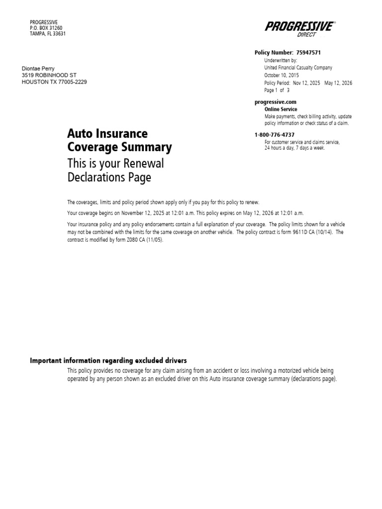 Progressive Insurance Card PDF | PDF