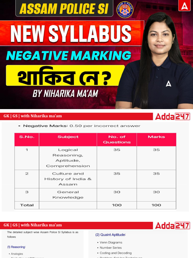 Assam Police Si Syllabus 2026 | PDF
