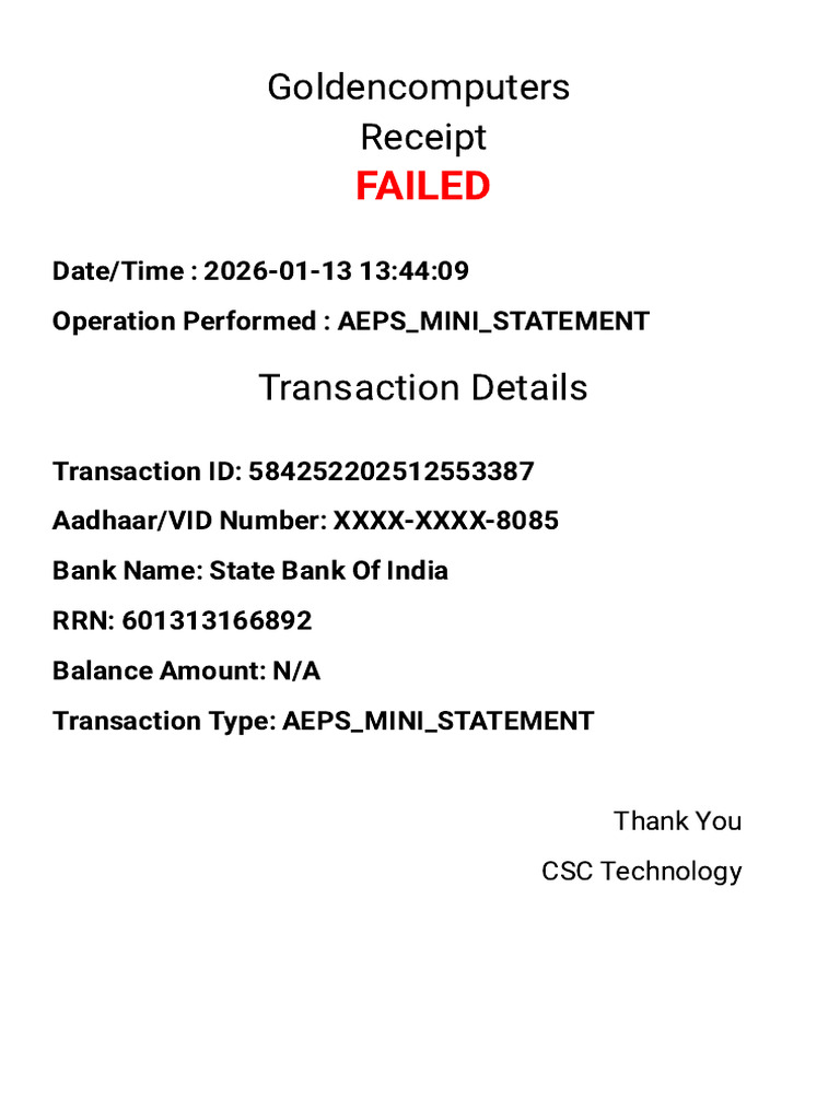 Aeps Transaction Report 584252202512553387 | PDF