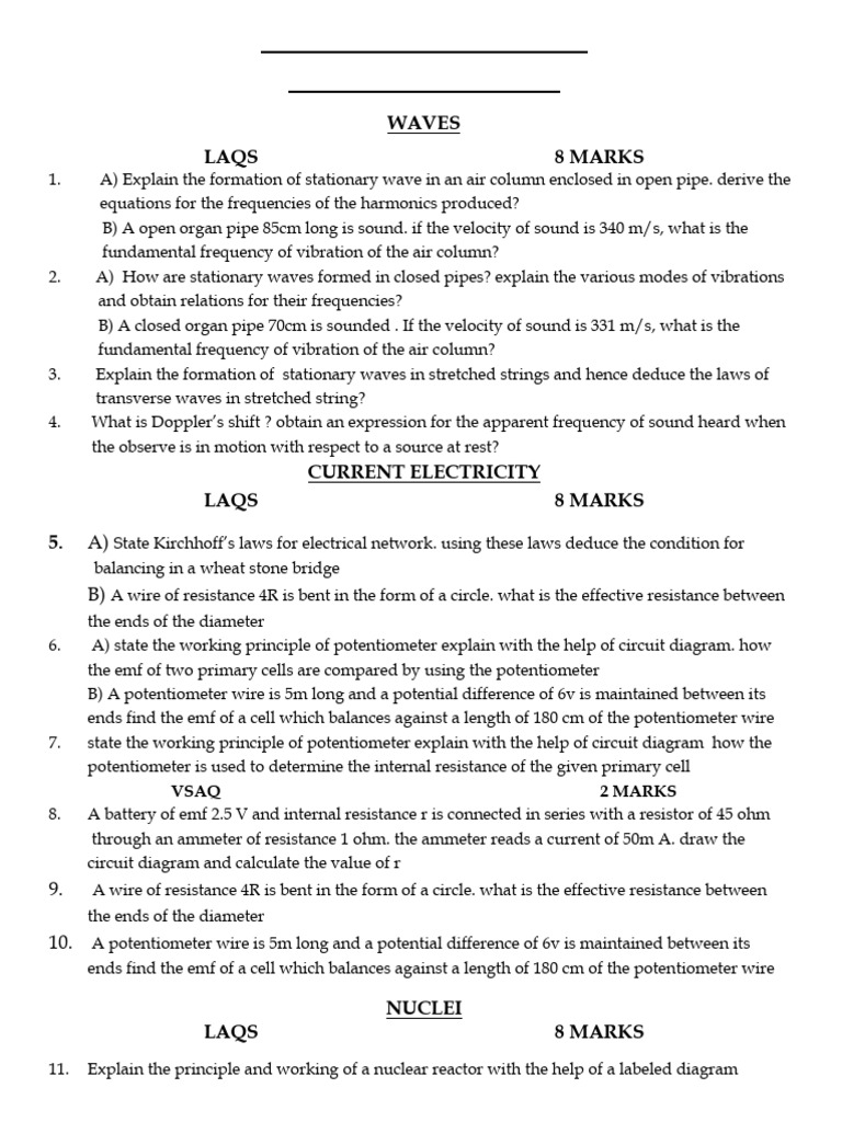 2 ND Year Phy Imp Qns | PDF