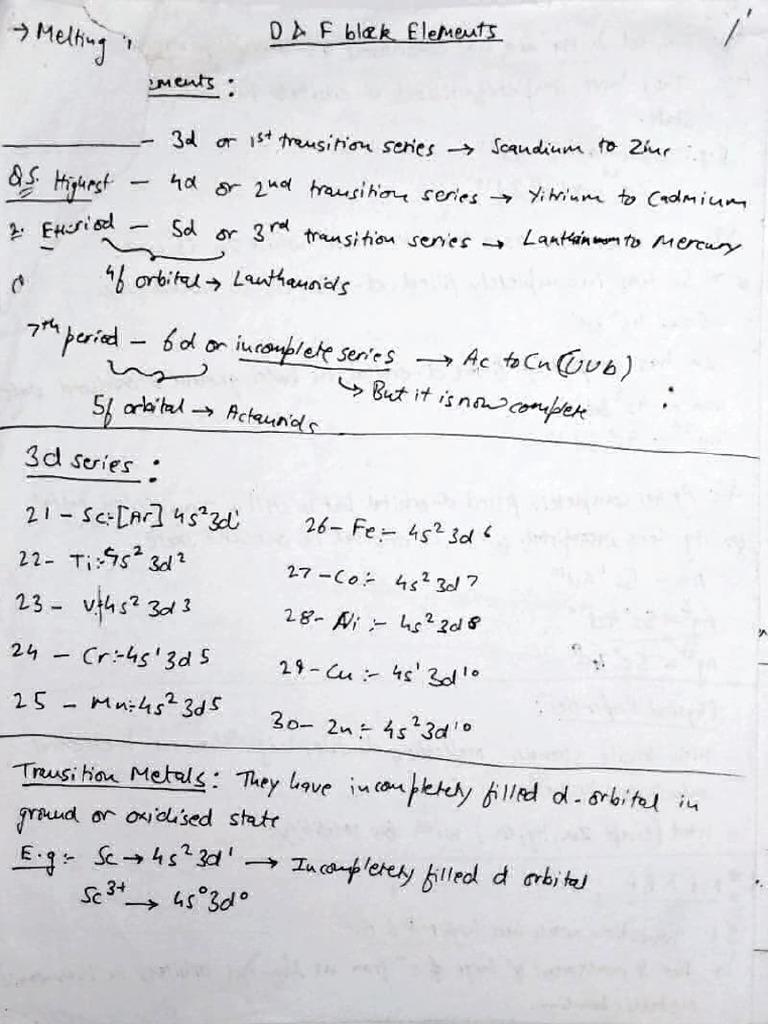 D N F Block Elements Notes | PDF